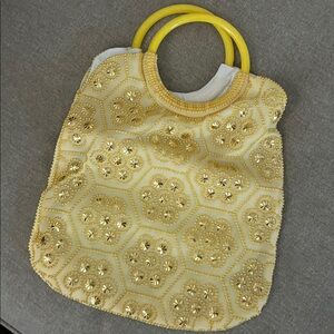 Yellow Beaded Handbag with Circular Handle